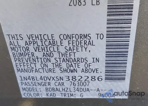 2025 Nissan Altima Sv Fwd из США, поврежденный, VIN 1N4BL4DVXSN382286